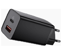 Slika izdelka: Baseus adapter hišni polnilec 220V Gun2Lite Quick Charge 65W vhod 1x USB A in 1x Type C - Original (EU Blister) črn