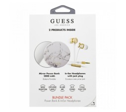Slika izdelka: Guess žične slušalke belo zlate in prenosna baterija 2000 mAh