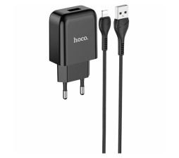 Slika izdelka: HOCO pametni hišni polnilec N2 z USB vtičem in s polnilnim kablom Lightning 2,1A - črn