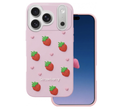 Slika 2 izdelka: Jagoda silikonski ovitek za iPhone 17 Pro  - roza