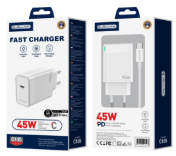 Slika izdelka: Jellico C105 hišni polnilec GaN QC / PD 45W vhod Type C s kablom Type C - Original (EU Blister) - bel
