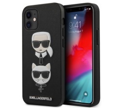 Slika izdelka: Originalen KARL LAGERFELD ovitek iPhone 12 Mini - Karl and Choupette Heads - črna trda zaščita - KLHCP12SSAKICKCBK