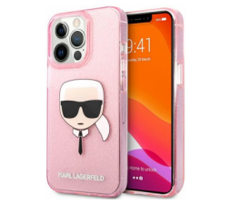 Slika 2 izdelka: Originalen KARL LAGERFELD ovitek iPhone 13 Pro - Karl s Head - roza zaščita z bleščicami - KLHCP13LKHTUGLP