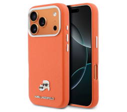 Slika izdelka: Karl Lagerfeld MagSafe ovitek PU Karl and Choupette Heads Pins za Apple iPhone 17 Pro Max, oranžen - KLHMP17X6PFKCLO