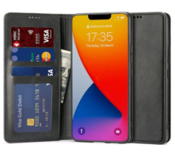Slika 2 izdelka: Onasi Wallet denarnica usnjena preklopna torbica iPhone 14 Plus 6.7 - črna