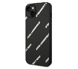 Slika izdelka: Originalen KARL LAGERFELD ovitek iPhone 14 6.1  - črna usnjena zaščita z belim napisom - KLHCP14SPGMLKFK 