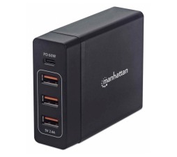Slika izdelka: Polnilna postaja za 4 naprave MANHATTAN - 72W, 1xUSB-C (PD 3.0) in 3xUSB-A 5V/2,4A