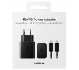 Slika izdelka: Samsung hišni polnilec Super Fast Charge EP-T4510XBE 45W + kabel EP-DN975BBE TYPE C črn - original