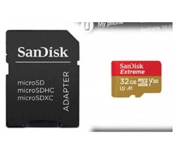 Slika izdelka: SDHC SANDISK MICRO 32GB EXTREME, 100/60MB/s, UHS-I Speed Class 3, V30, adapter