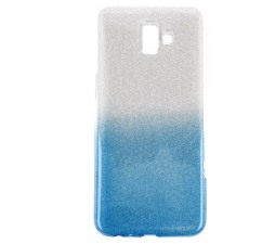 Slika izdelka: Silikonski ovitek z bleščicami Bling za Samsung Galaxy J6 Plus 2018 J610 srebrn z modrimi bleščicami